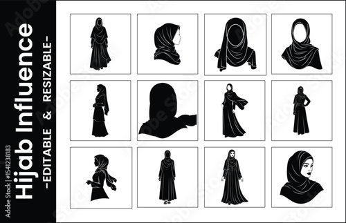 Collection Of Black And White Hijab Vector Illustrations With Various Designs