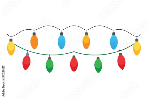 Colorful Cartoon Christmas Lights on a String with Black Wire and Green Reinforcement