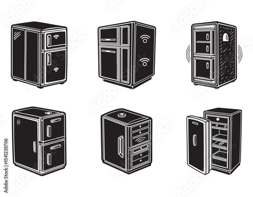 vector set of refrigerator smart with touch controls icon silhouette vector illustration