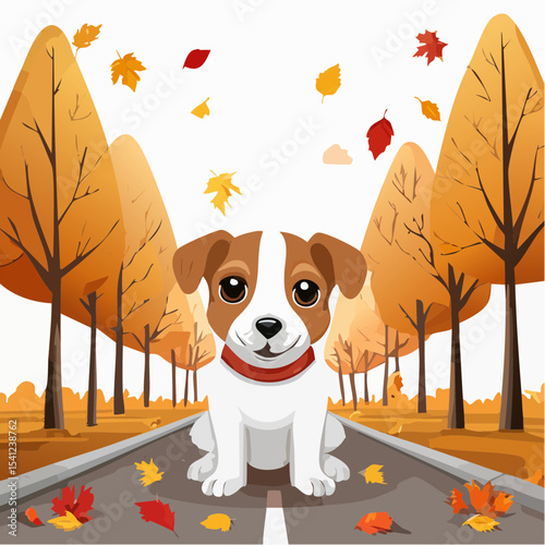 jack russel puppy on autumn alley