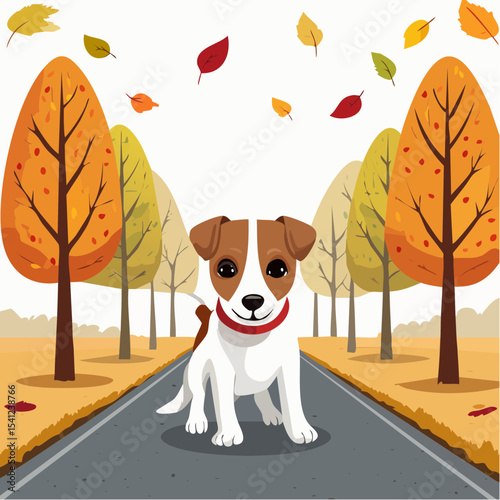 jack russel puppy on autumn alley