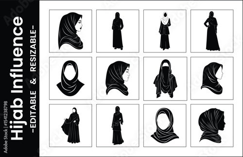 Hijab Silhouette Vector Pack Various Islamic Head Covering Styles And Modest Fashion Designs