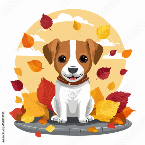 jack russel puppy on autumn alley