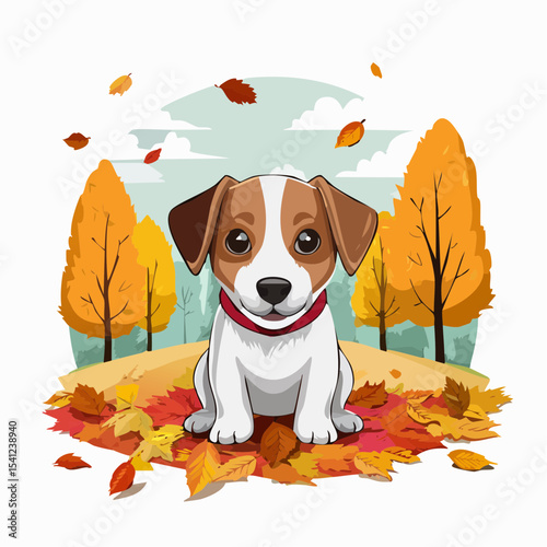 jack russel puppy on autumn alley