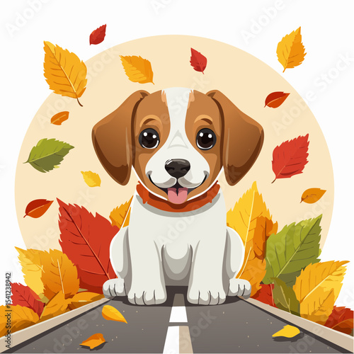 jack russel puppy on autumn alley