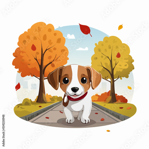 jack russel puppy on autumn alley