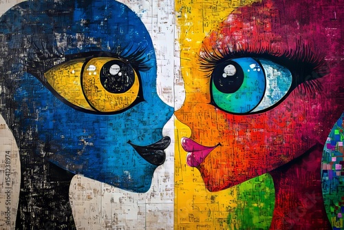 naive portrait of a couple in colors of love