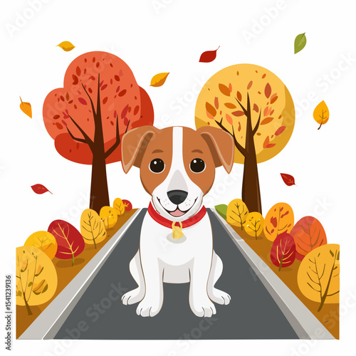 jack russel puppy on autumn alley