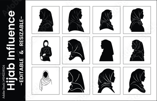 Hijab Silhouette Vector Set Muslim Woman Head Covering Illustration Collection