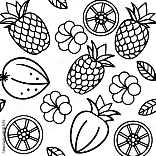 Black and white tropical fruit pattern