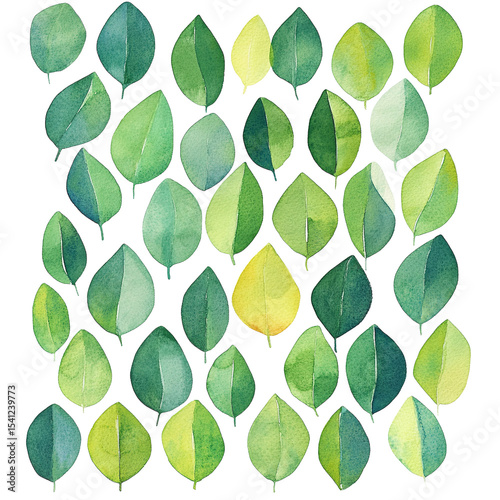 Watercolor leaves pattern background green and yellow foliage botanical nature illustration art design 100 on transparent background