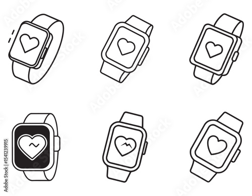 modern smartwatch featuring a heart rate monitor displaying a heart symbol and pulse line. Ideal for showcasing health technology, fitness tracking, and wearable devices