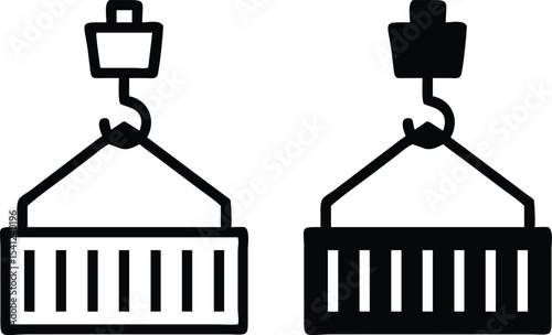 Minimalist Cargo Container Crane Icon – Line Art Industrial Vector Illustration