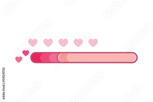 Pink Loading Bar with Hearts Showing Progress on a White Background Displayed