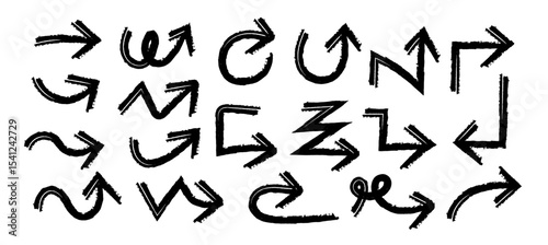 Hand Drawn Arrows Set vector collection, Grunge arrow brush drawn, sketched scribbles doodle symbols decorative element design illustration