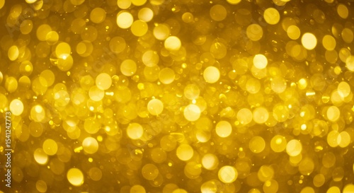  Abstract bokeh, confetti light and glitter texture. Bokeh yellow. Festive sparkling yellow gold dust . Colorful bokeh lights background. Blurred circle shapes. Holiday cards, invitations, banners