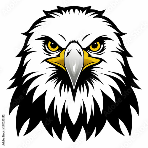 Create a simple and black flying bald eagle face silhouette vector on a white background.