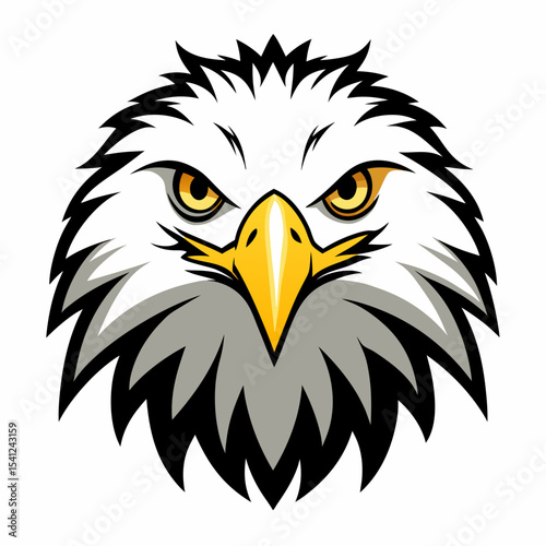 Create a simple and black flying bald eagle face silhouette vector on a white background.