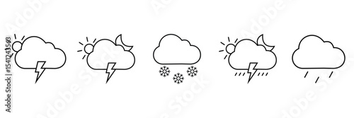 Linear Weather Icon Set – Sun, Rain, Wind, Storm, Cloud, and Forecast Symbols Collection