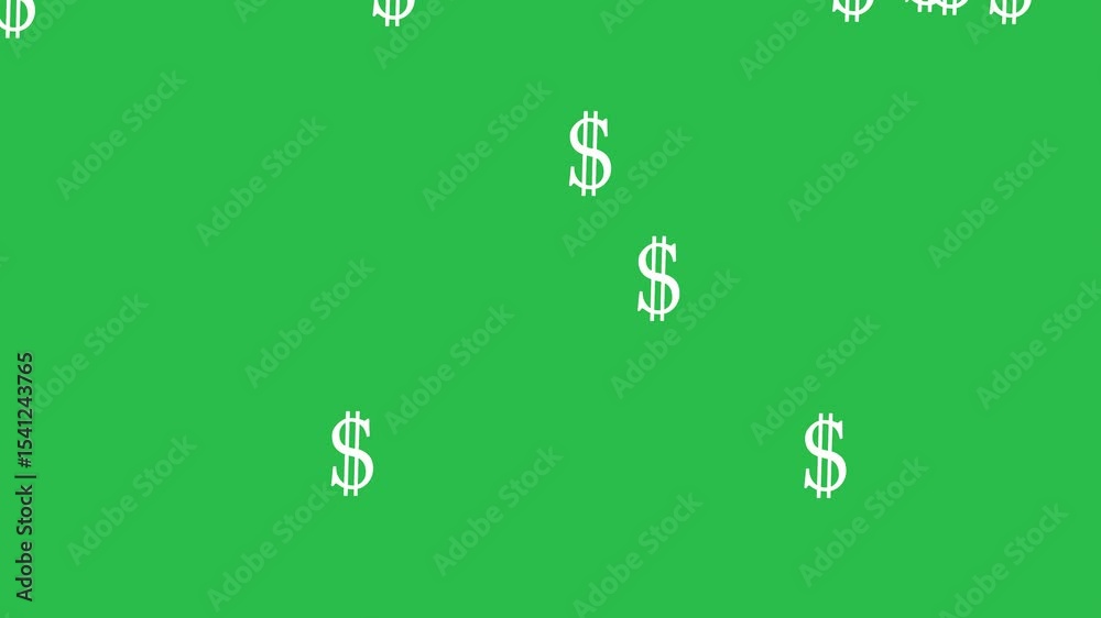 Dollars effect on green screen background motion graphics. 
