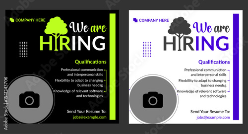 Hiring square banner ads template design for social media post
