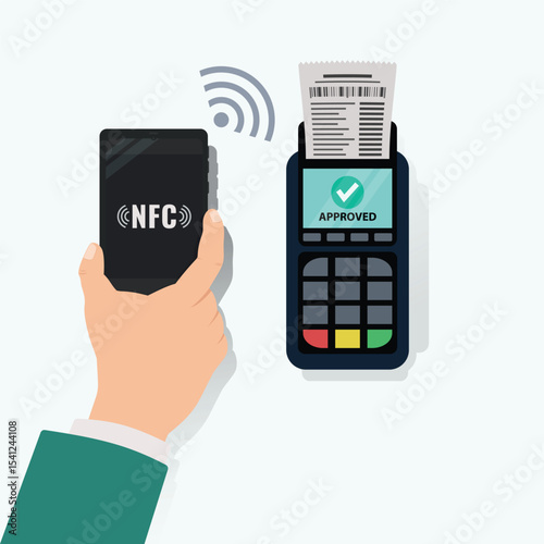 Mobile payment with wireless NFC technology stock illustration