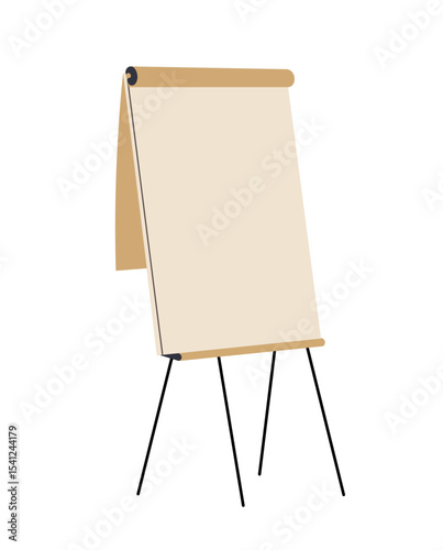 Vector illustration of a flip chart with empty blank paper sheet, isolated on transparent background. Ideal for business presentations, training, brainstorming, and office design concepts