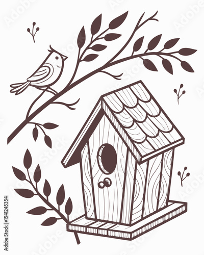 Handcrafted Wooden Birdhouse on Tree Branch – Spring Nest & Woodland Shelter
