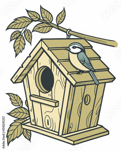 Handcrafted Wooden Birdhouse on Tree Branch – Spring Nest & Woodland Shelter