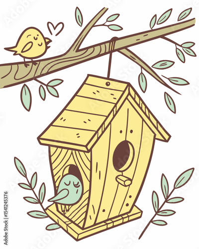 Handcrafted Wooden Birdhouse on Tree Branch – Spring Nest & Woodland Shelter