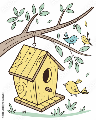 Handcrafted Wooden Birdhouse on Tree Branch – Spring Nest & Woodland Shelter