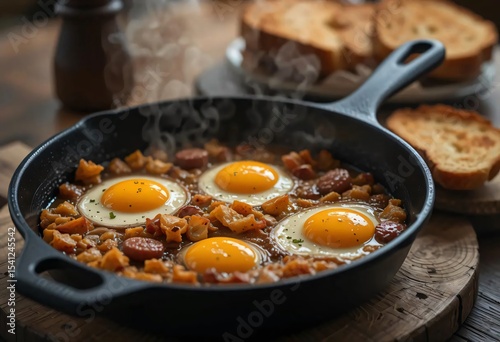 Macro Shot of Delicious Breakfast Food with Steam