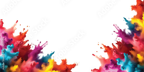 Multicolor powder explosion on White background. Colored cloud. Colorful dust explode. Paint Holi. colorful rainbow Holi paint color powder explosion with bright colors isolated white background.
