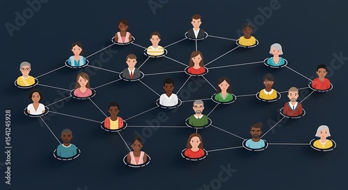 Diverse people connected in a social network representing communication and collaboration