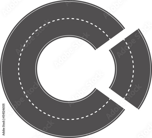 Wavy Curved Road. Top view. Flat vector illustration isolated on white background.