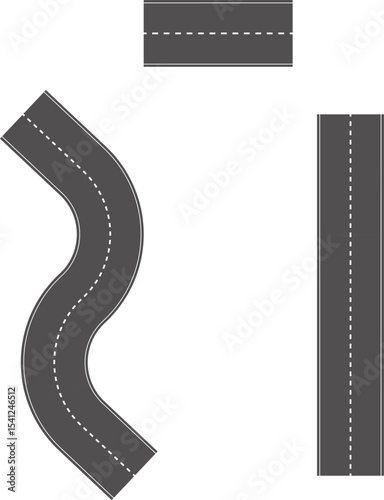 Wavy Curved Road. Top view. Flat vector illustration isolated on white background.