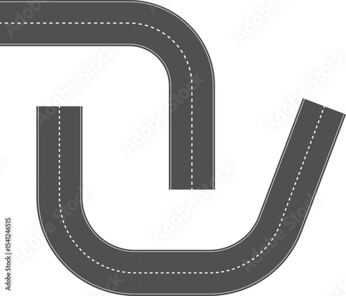 Wavy Curved Road. Top view. Flat vector illustration isolated on white background.