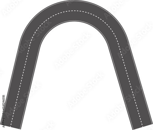 Wavy Curved Road. Top view. Flat vector illustration isolated on white background.