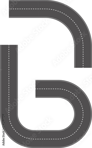 Wavy Curved Road. Top view. Flat vector illustration isolated on white background.