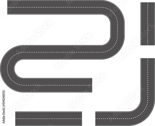 Wavy Curved Road. Top view. Flat vector illustration isolated on white background.