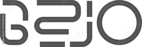 Wavy Curved Road. Top view. Flat vector illustration isolated on white background.