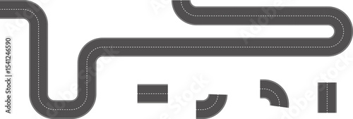 Wavy Curved Road. Top view. Flat vector illustration isolated on white background.