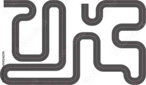 Wavy Curved Road. Top view. Flat vector illustration isolated on white background.