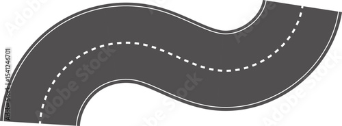 Wavy Curved Road. Top view. Flat vector illustration isolated on white background.
