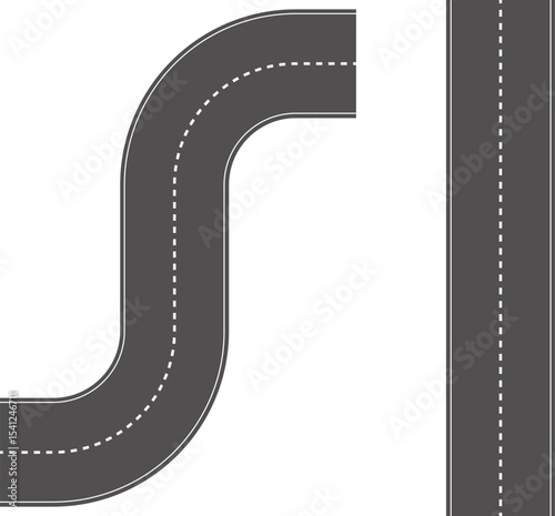 Wavy Curved Road. Top view. Flat vector illustration isolated on white background.