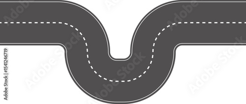 Wavy Curved Road. Top view. Flat vector illustration isolated on white background.
