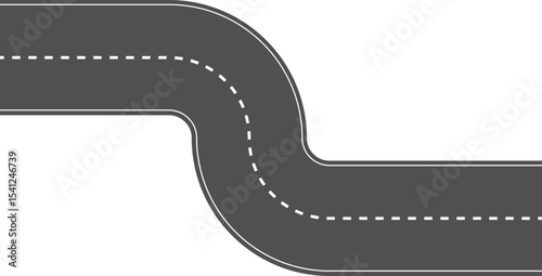 Wavy Curved Road. Top view. Flat vector illustration isolated on white background.
