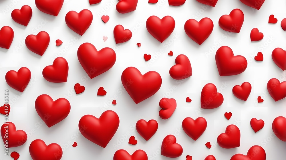 Red hearts scattered on white background valentines day Red hearts scattered on white background valentines day