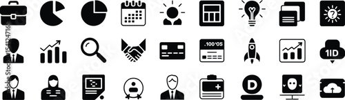 Healthcare Technology Icons Set in Black Silhouettes for Medical and Wellness Design