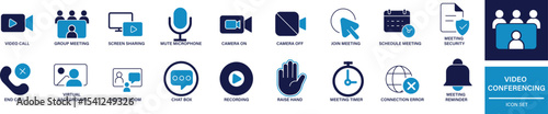 Video Conferencing Essentials Icon Set.